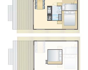 Floor plan of the 4-6 person safari tent in Gesves, Ardennes, Belgium, with cozy indoor area and spacious veranda.